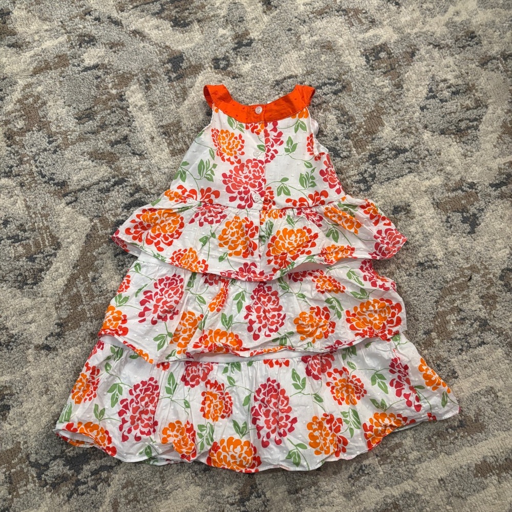 Penelope Mack Girls Floral Tiered Ruffle Dress Orange Trim Size 3T - Picture 4 of 7